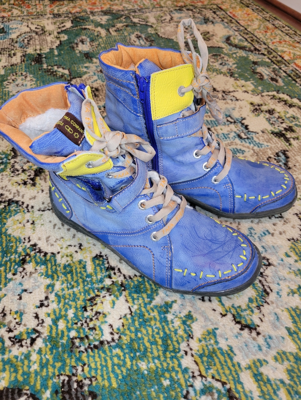 TMA EYES Blue Radiant Rebel Shorties Patchwork Ankle Boots, Size EU 44 US 10 - Picture 2 of 7